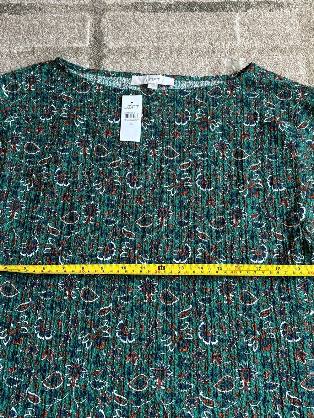 LOFT Green Floral Patterned Short-Sleeve Knit Top Puff Sleeves - Picture 5 of 11